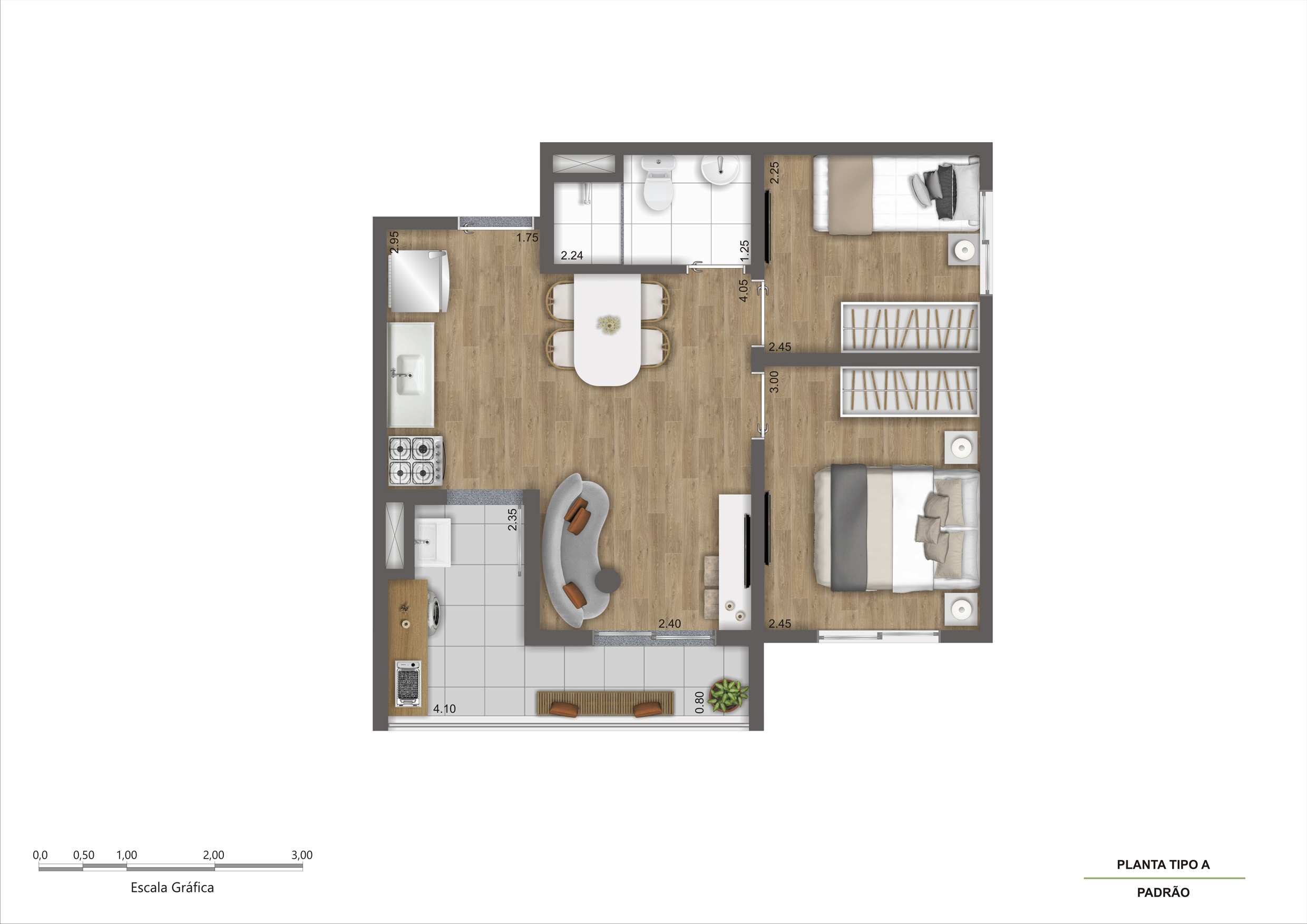 Planta Tipo A - 2 Dorm - 41m² R03
