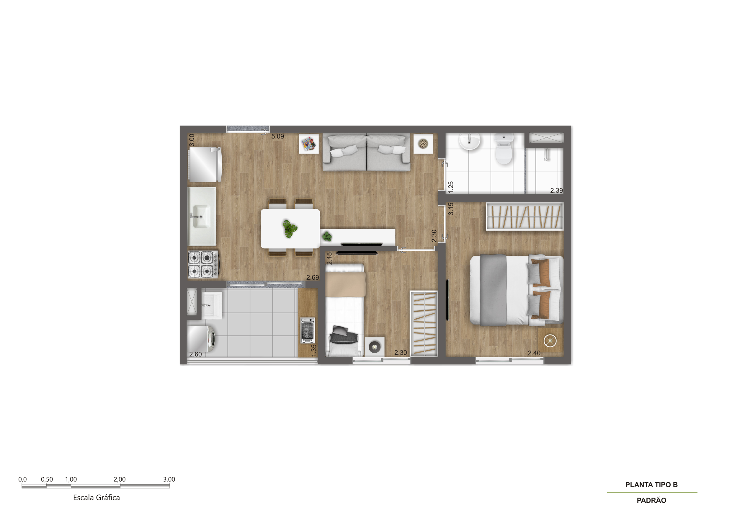 Planta Tipo B - 2 Dorm - 37m² R00