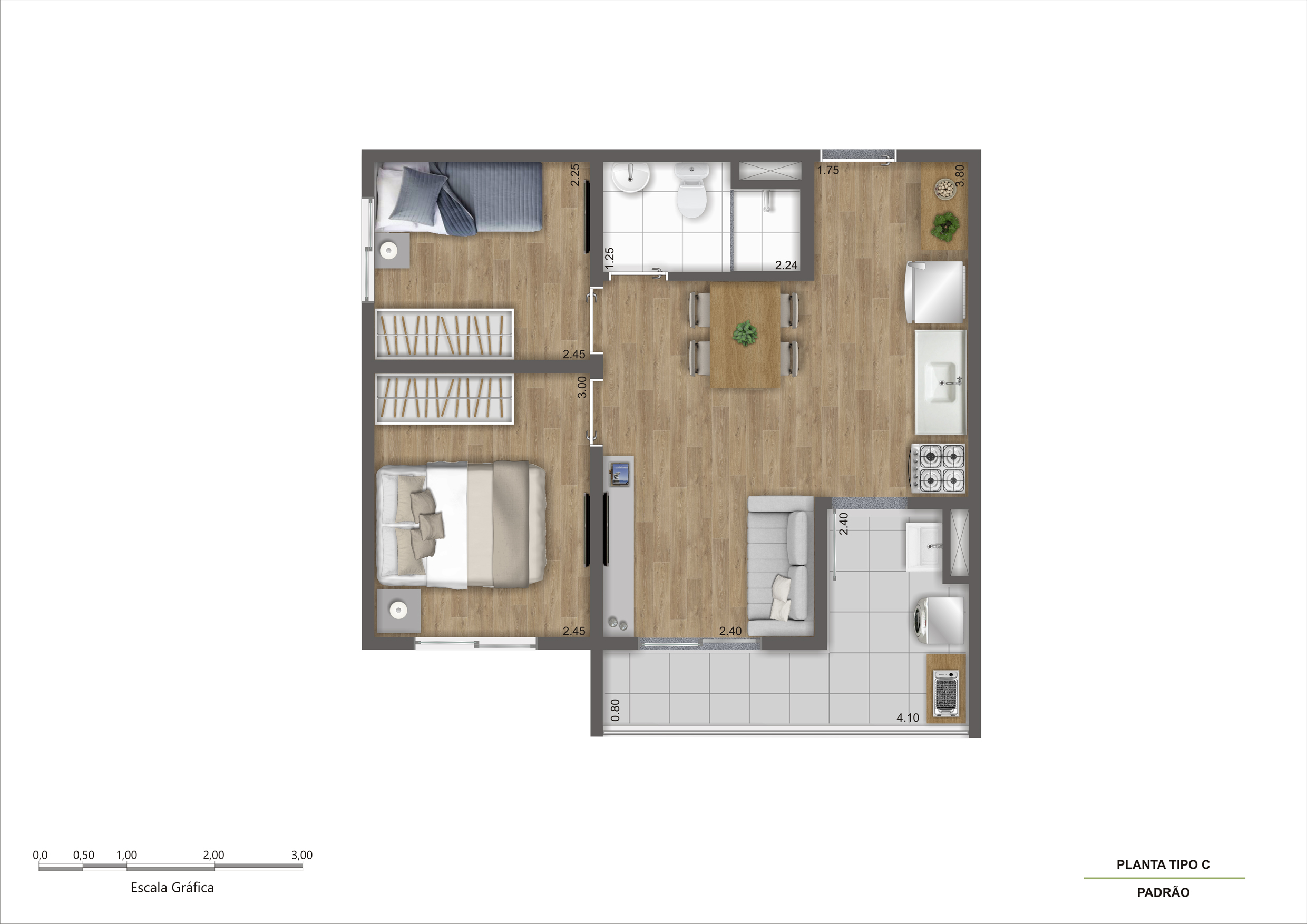 Planta Tipo C - 2 Dorm - 43m² R02