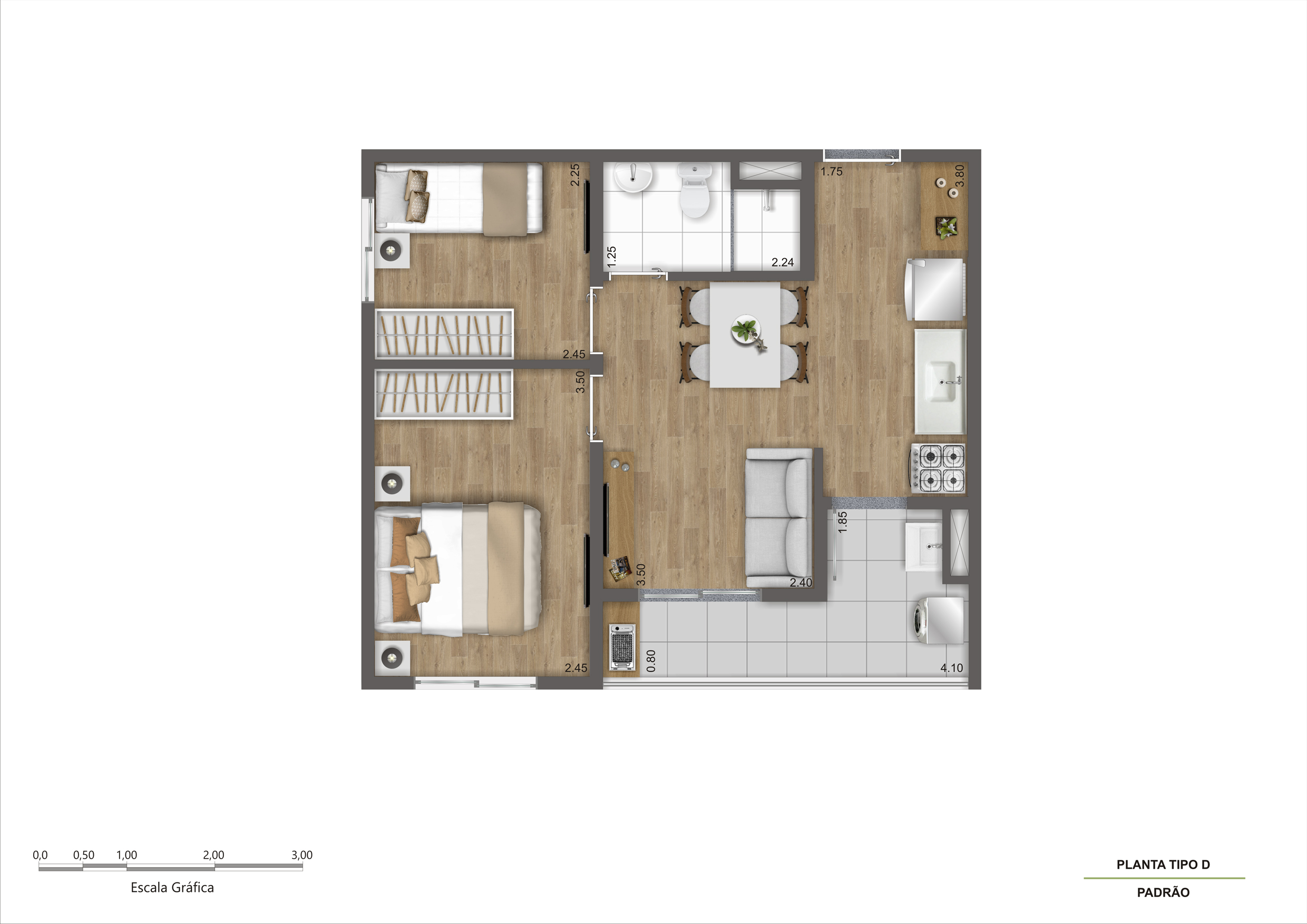 Planta Tipo D - 2 Dorm - 42m² R02