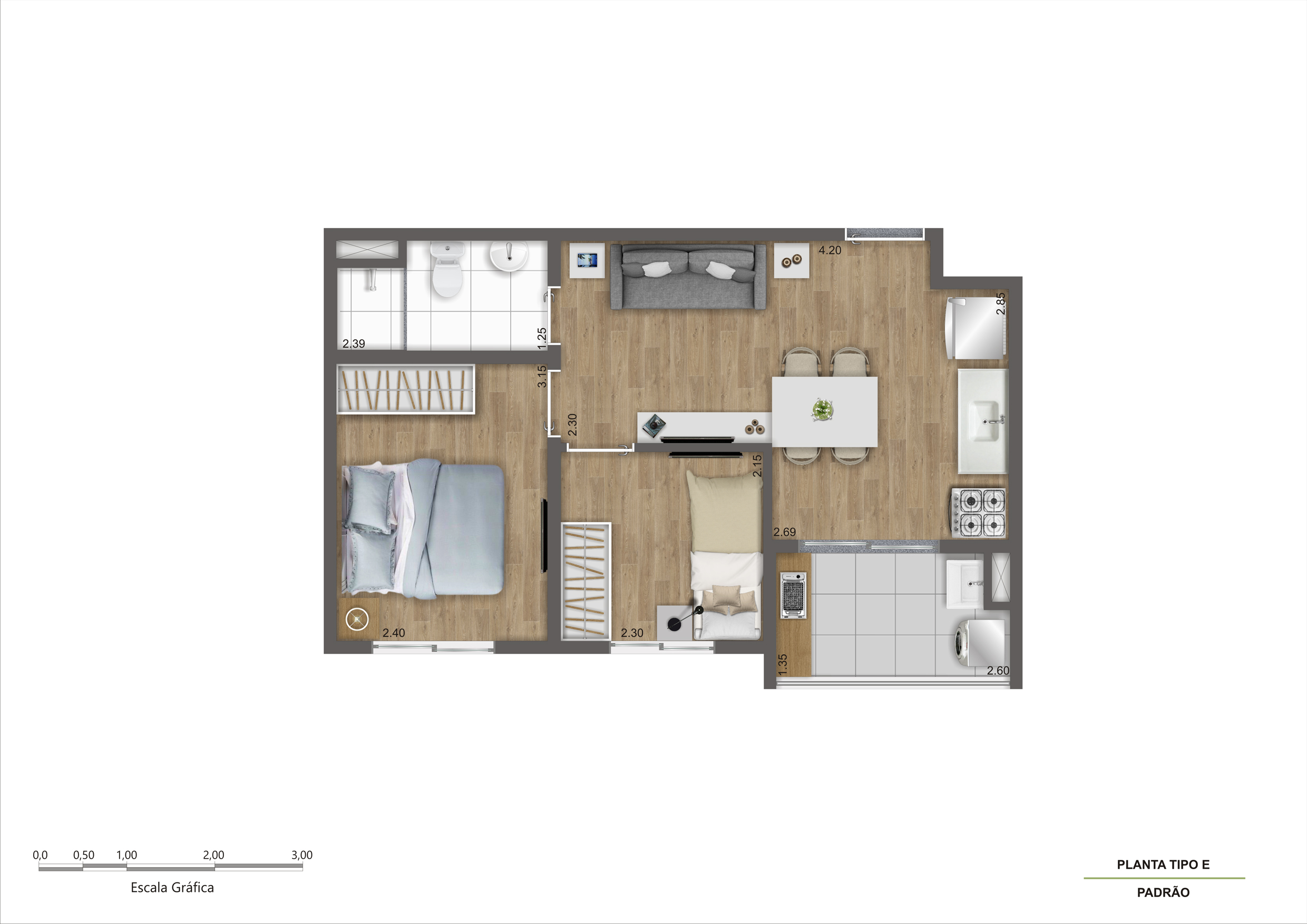 Planta Tipo E - 2 Dorm - 38m² R00