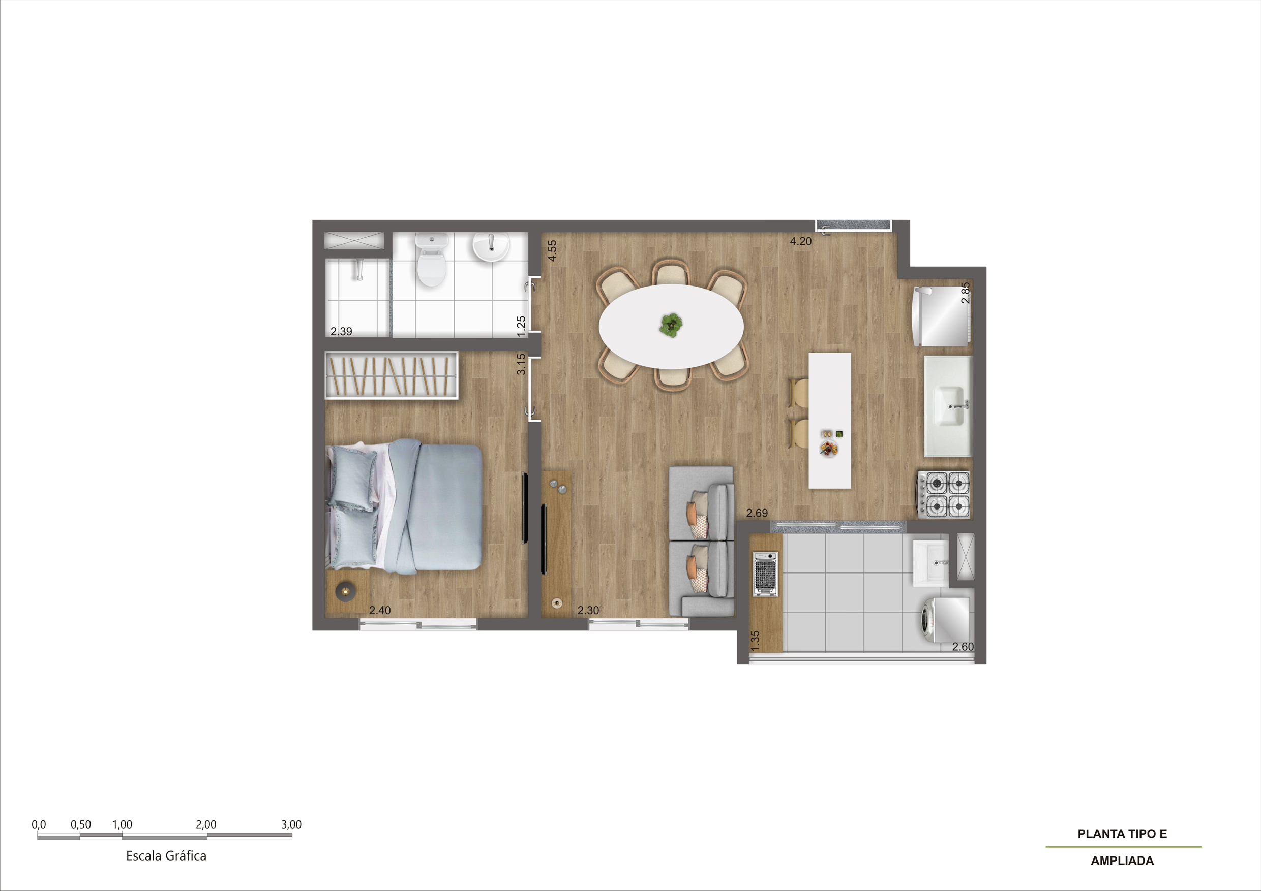 Planta Tipo E - 1 Dorm - 38m² - Ampliada R00