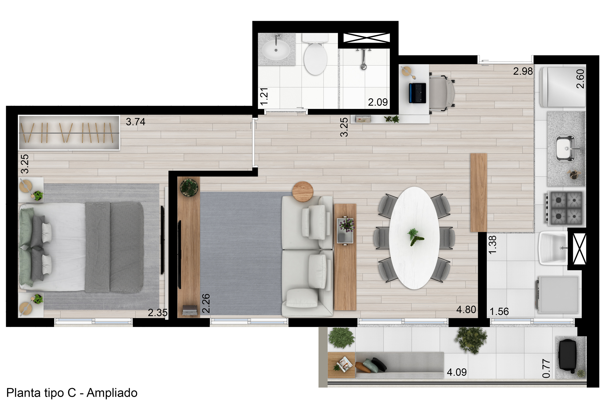 Planta Ampliado Tipo C 43,21m²