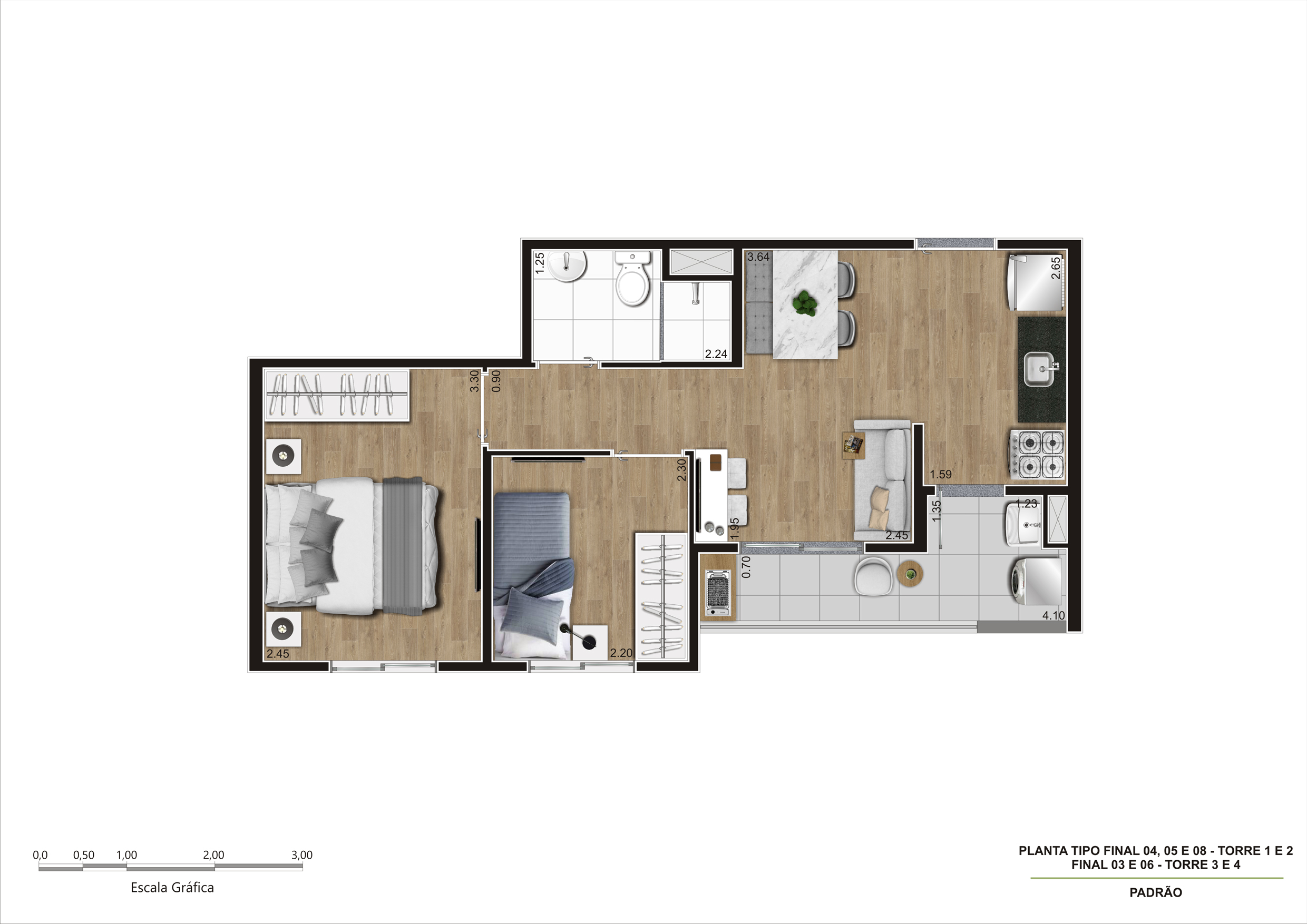 Planta Tipo B - 39m² - 2 Dorm - REV00