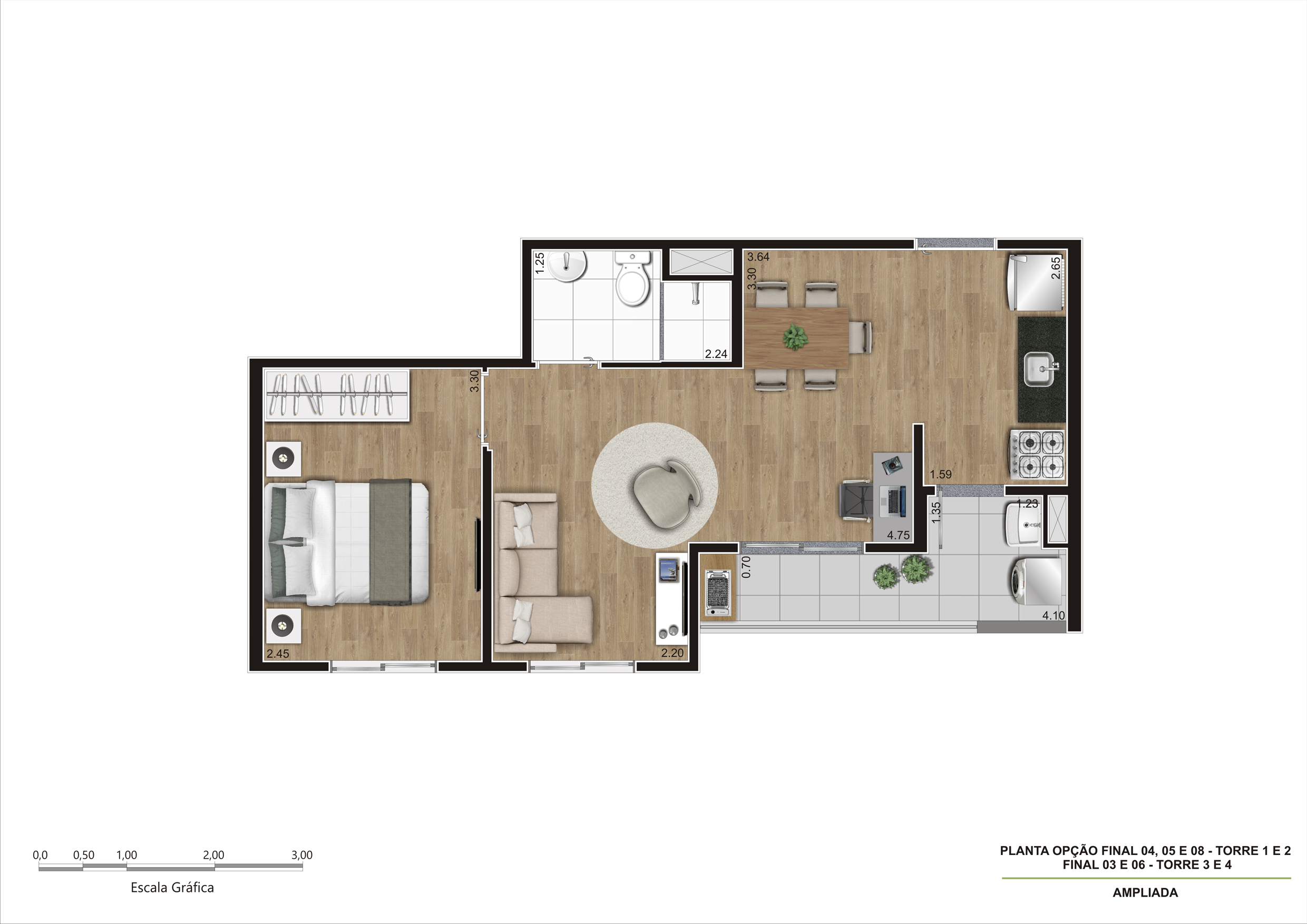 Planta Tipo B - 39m² - 1 Dorm - Ampliada - REV00