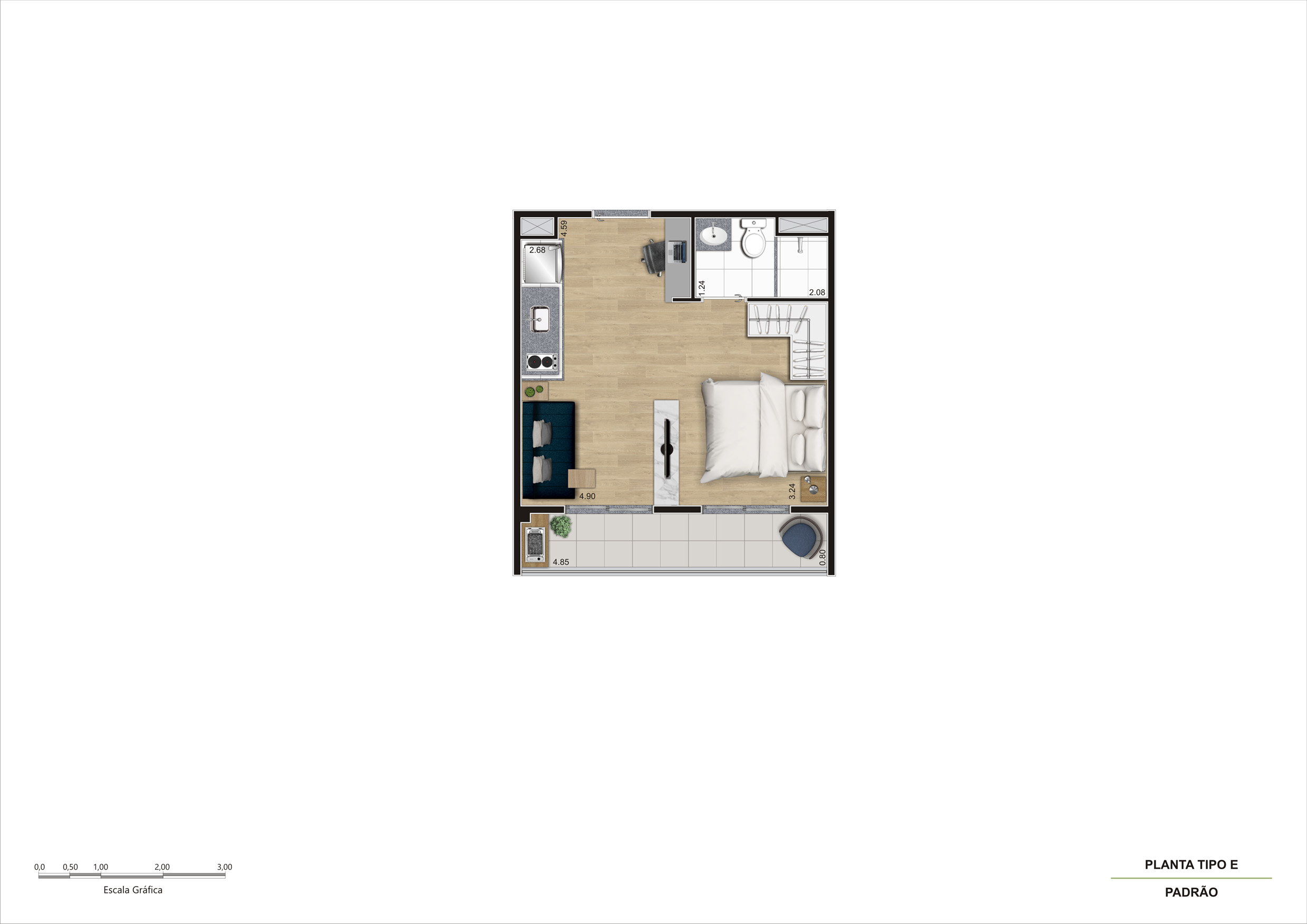 Planta Tipo E - Studio 30m² Ampliada R02