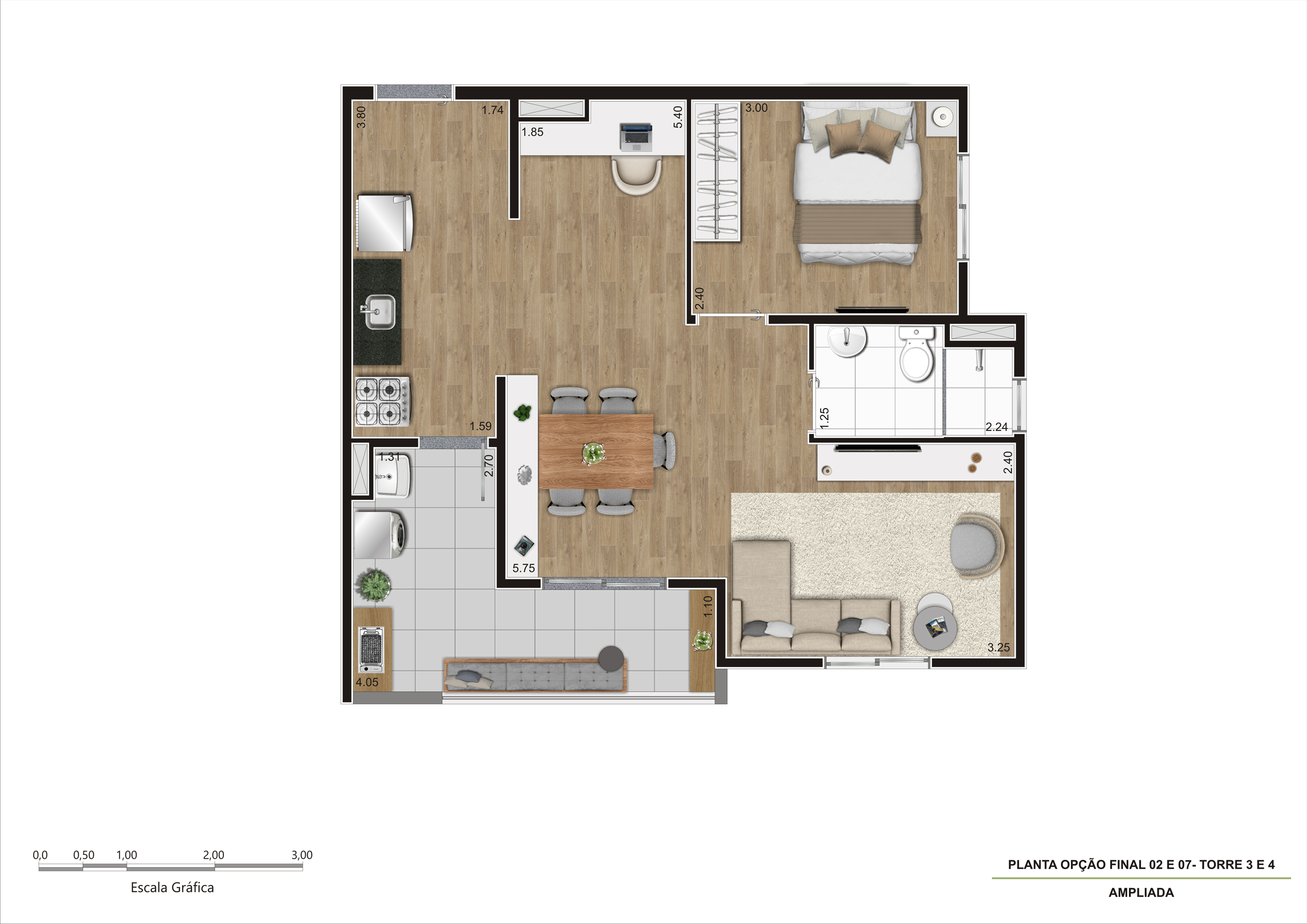Planta Tipo C - 50m² - 1 Dorm - Ampliada - REV00